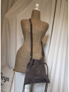 Free People Billie Carbon Suede Crossbody Bucket Bag Adjustable Strap Drawstring